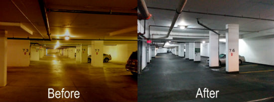 Parking Garage Lighting Retrofit - Before & After